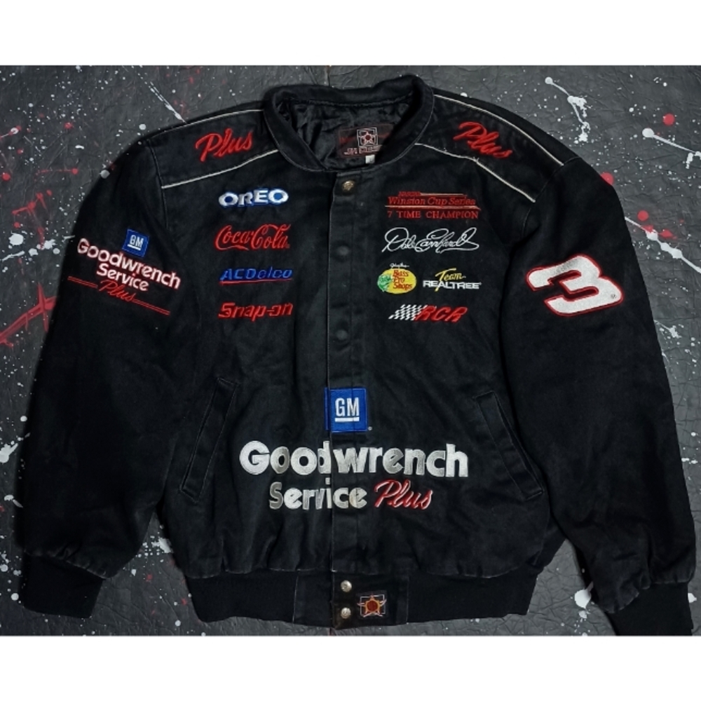 Dale Earnhardt vintage 90s Jeff Hamilton Goodwrench distressed racing jacket